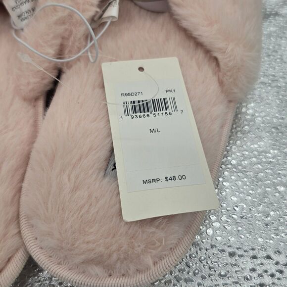 NWT Splendid Faux Fur Fuzzy Fluffy Pink Criss Cross Open Toe Slippers Medium - Picture 7 of 7